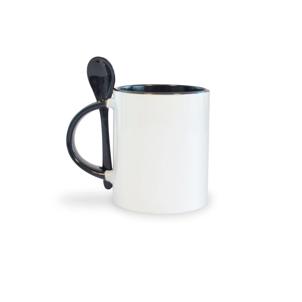 Garage Sale Black mugs inside and colored spoon for sublimation 11 oz (box of 12 and 36 units)