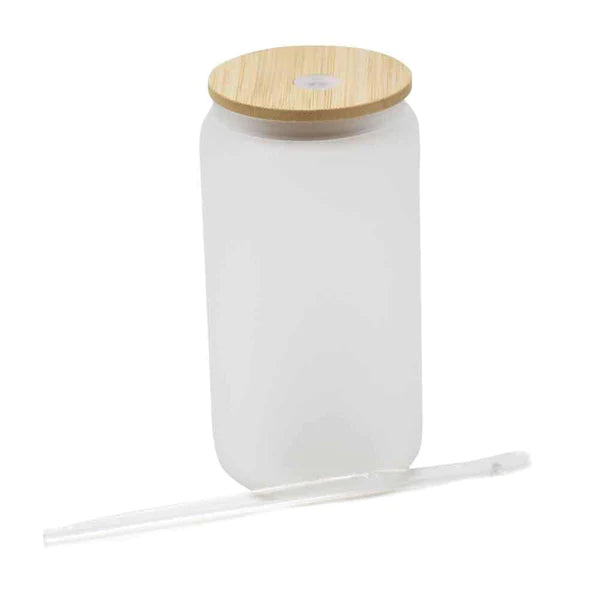 Sublimation Frosted Glass Jar Tumbler with Bamboo Lid