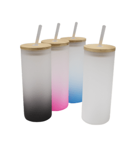 Skinny Glass Tumbler with Bamboo Lid and Straw for Sublimation