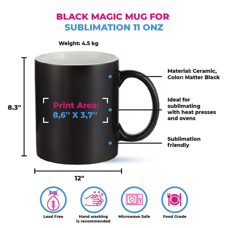 Black magic mug for sublimation 11 oz - By Box of 12 and 36