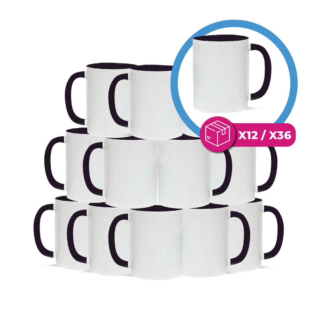 Black mugs inside and on handles for sublimation 11 oz (box of 12 and 36 units)