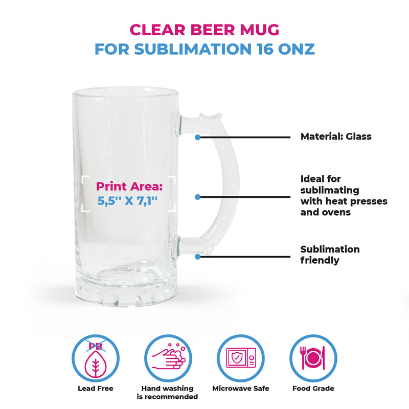 16oz / 20oz Sublimation Clear Beer Glass