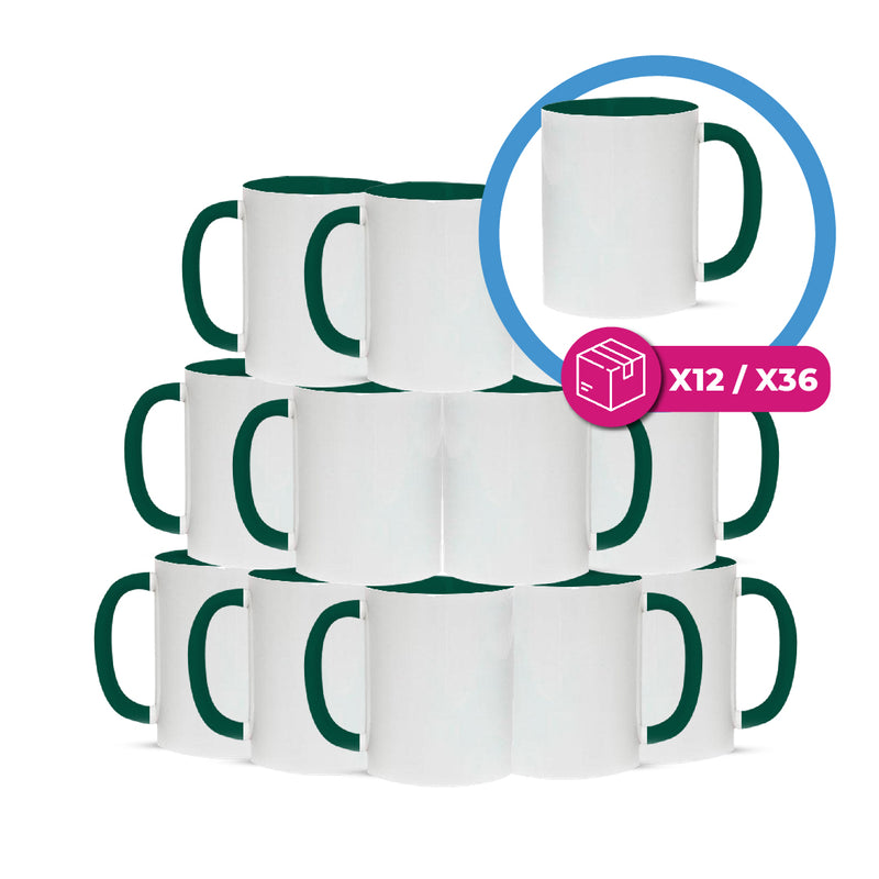 Dark green mugs inside and on handles for sublimation 11 oz (box of 12 and 36 units)