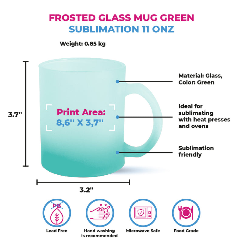 Garage Sale Frosted glass mug green for sublimation 11 oz (box of 12 and 48 units)