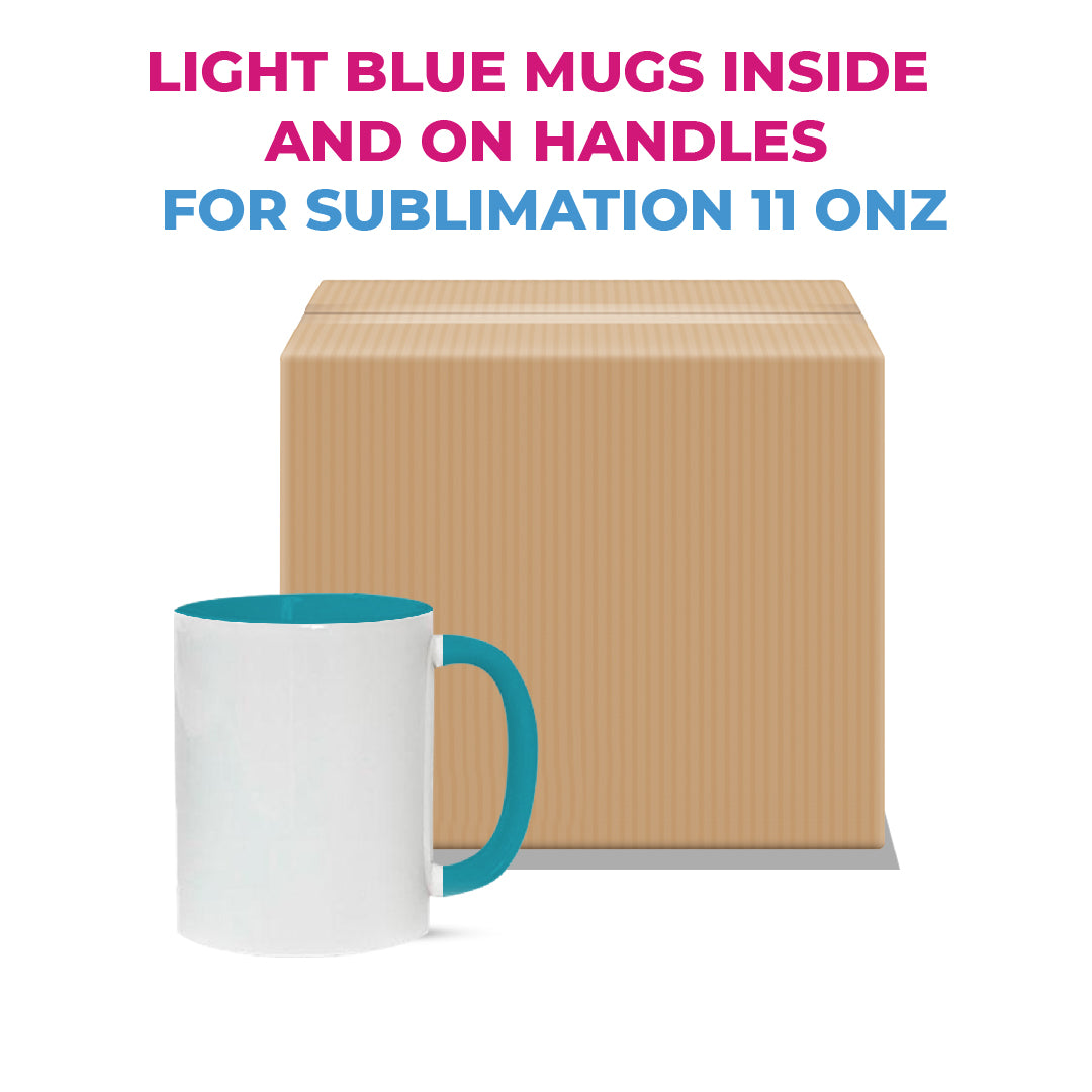 Light blue mugs inside and on handles for sublimation 11 oz (box of 12 and 36 units)