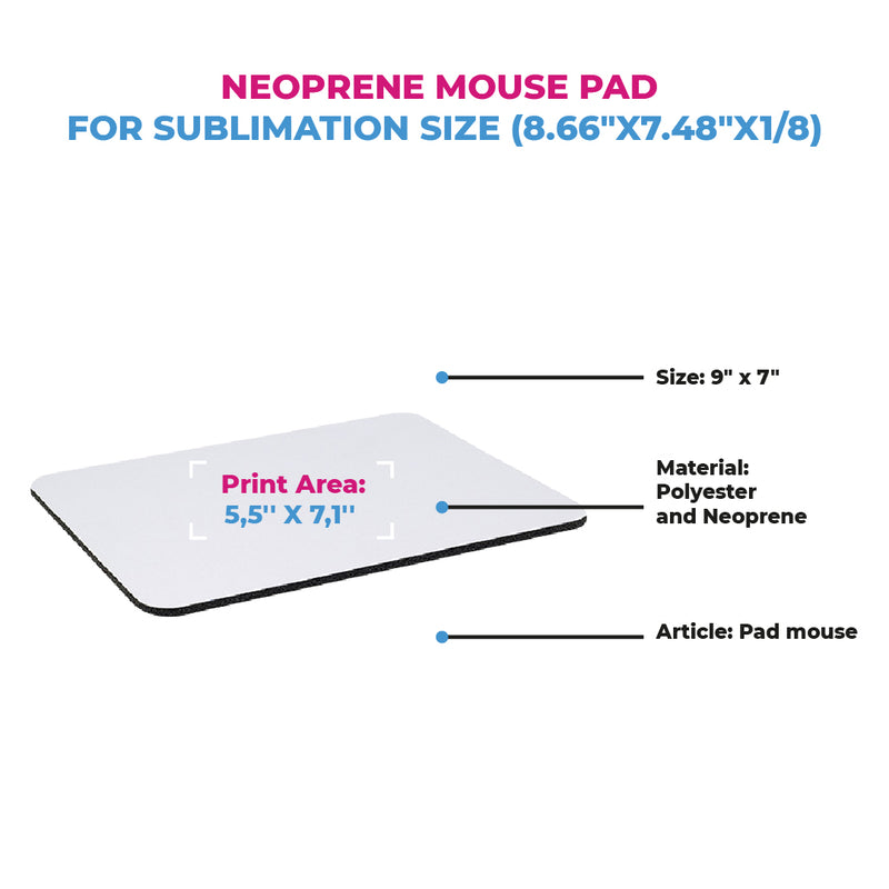 Neoprene mouse pad for sublimation size (8.66"x7.48"x1/8) lot of 12, 24 and 48
