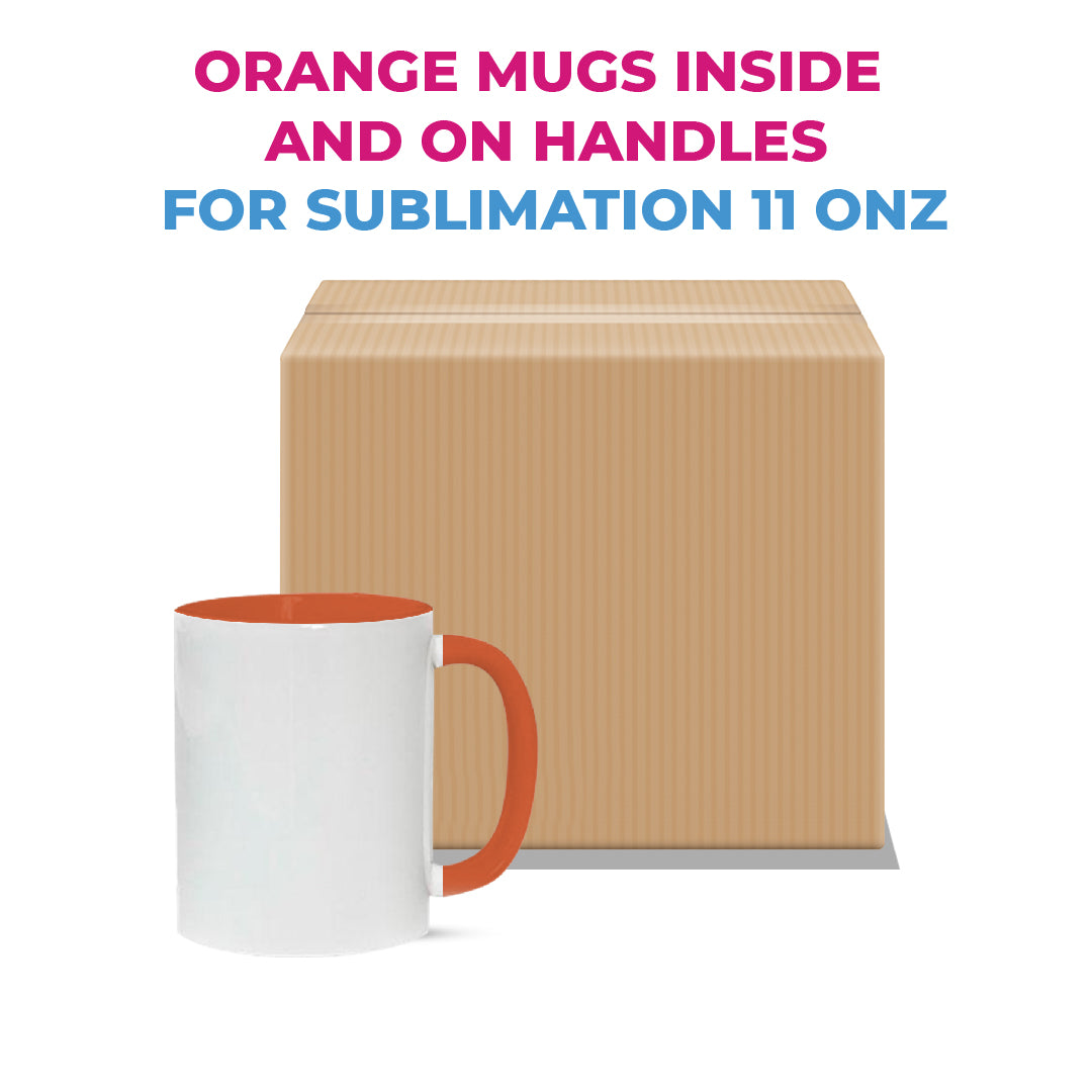 Orange mugs inside and on handles for sublimation 11 oz (box of 12 and 36 units)