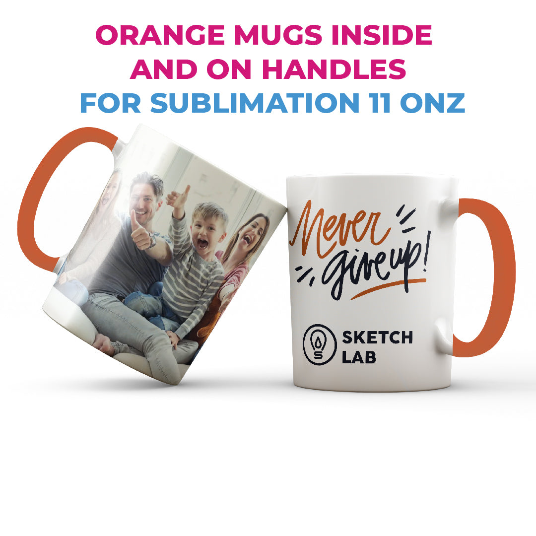 Orange mugs inside and on handles for sublimation 11 oz (box of 12 and 36 units)