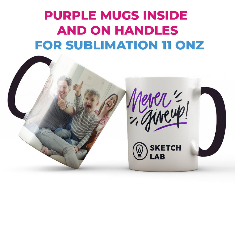 Purple mugs inside and on handles for sublimation 11 oz (box of 12 and 36 units)