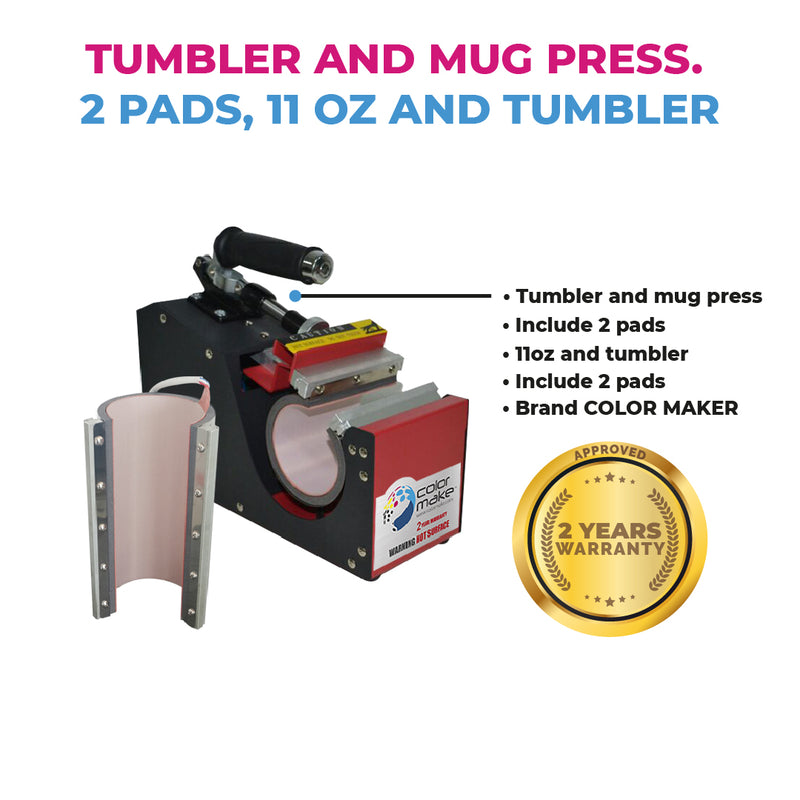 Tumbler and mug press. 2 pads, 11oz and tumbler