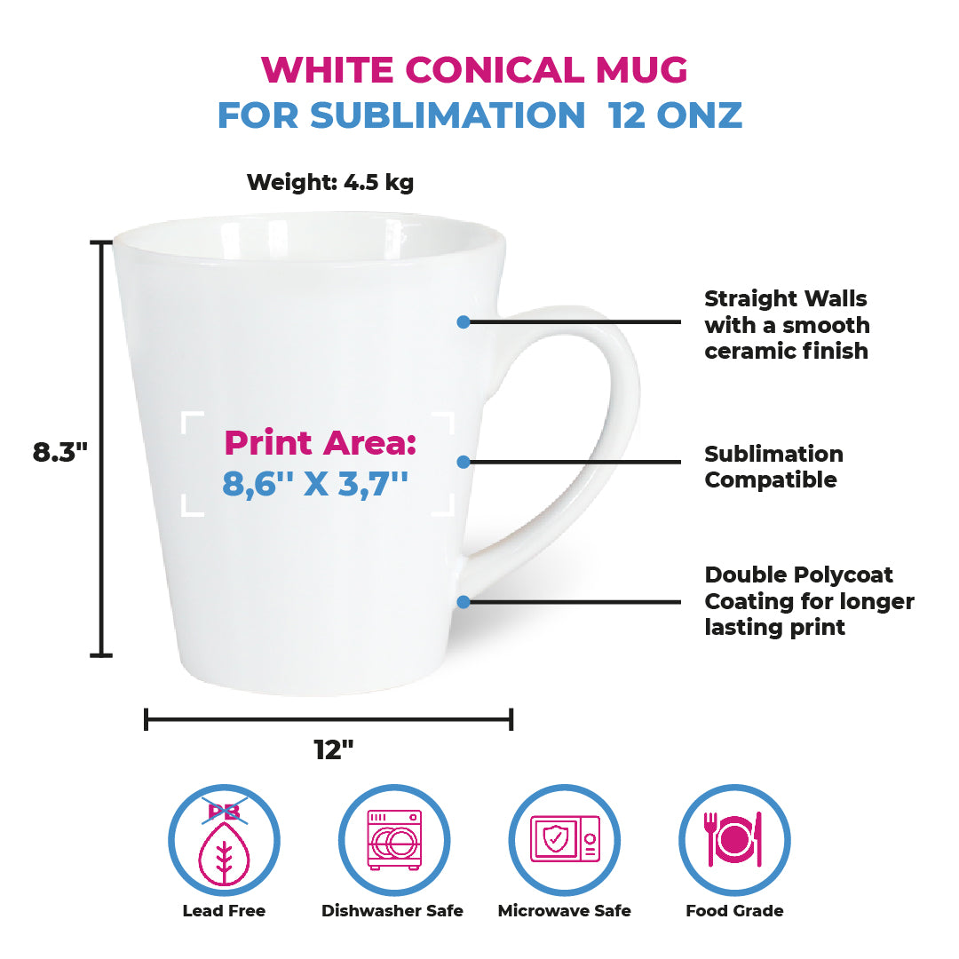 Garage Sale White Conical mug for sublimation 12 oz - By Box of 6, 12 and 36 Units.