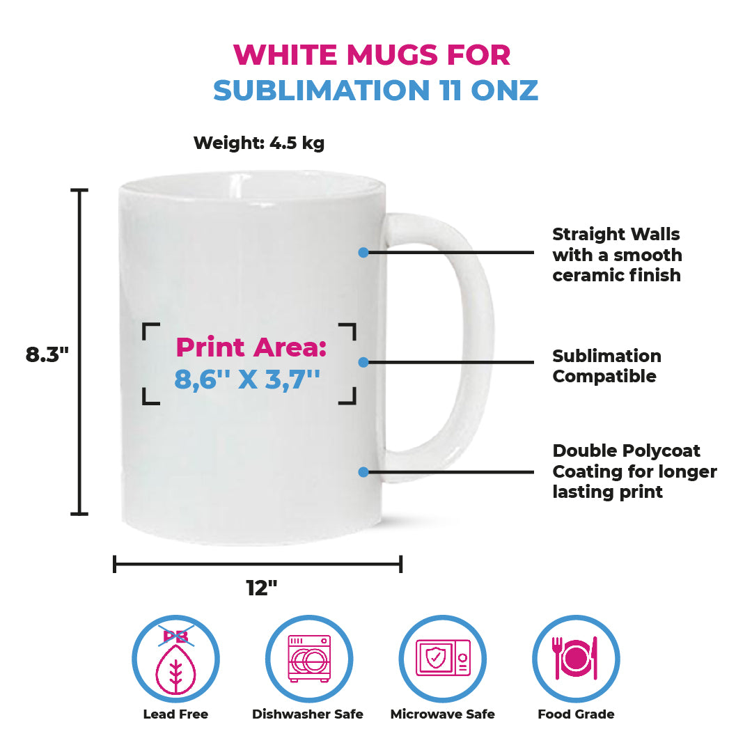 SketchLab 11oz White Circle Sublimation Mug, Ideal for Creating Custom Coffee Mugs, Hot Press Sublimation Mug, Infusible Blank with Sublimation Ink (Box of 12 and 36 Units.)