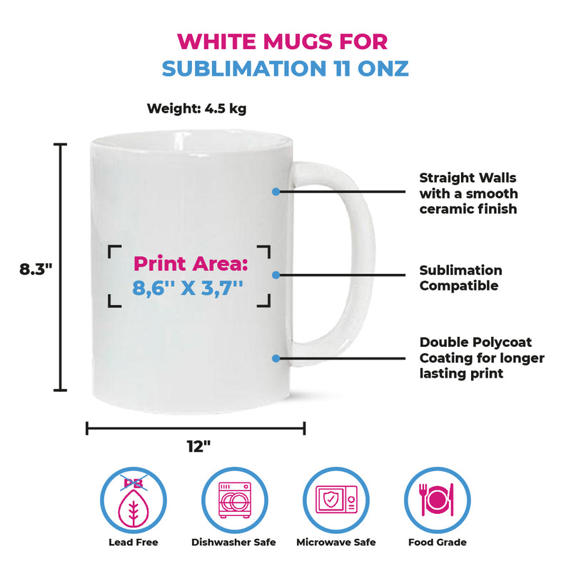 Sublimatable White Ceramic Coffee Mug in the 11 ounce size.