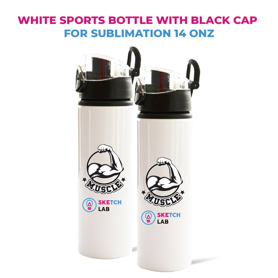 Garage Sale White sports bottle with black cap for sublimation 14 oz (box of  4, 8 and 50 units)