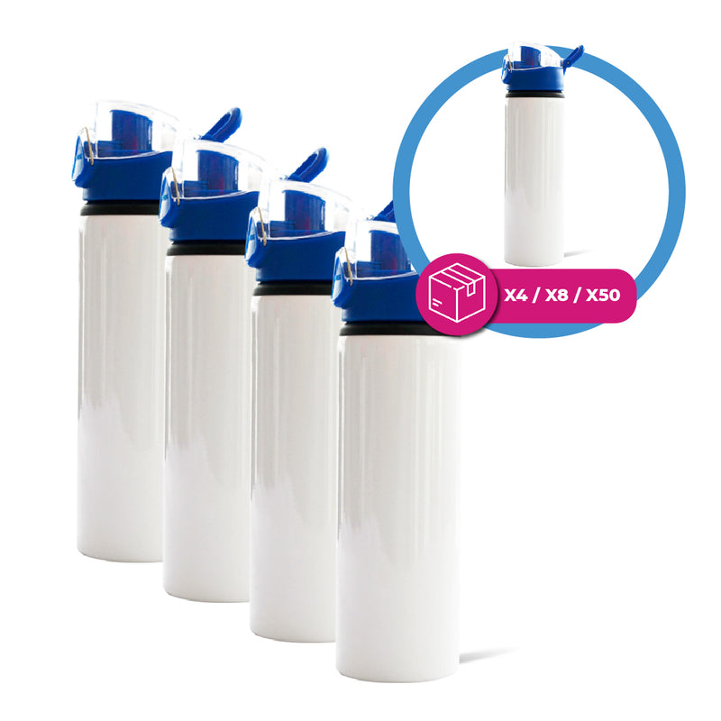 Garage Sale White sports bottle with blue cap for sublimation 14 oz (box of 4, 8 and 50 units)