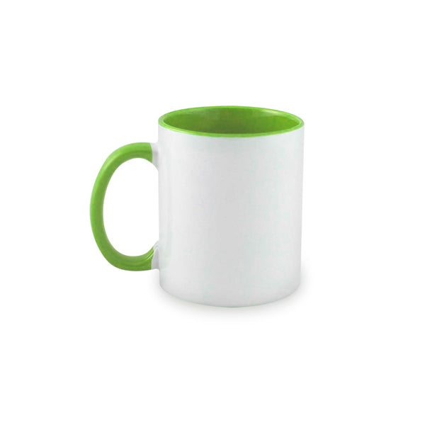 Light green mugs inside and on handles for sublimation 11 oz (box of 12 and 36 units)