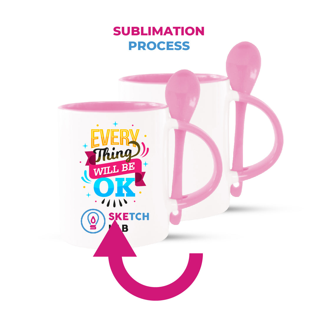 Garage Sale Pink mugs inside and colored spoon for sublimation 11 oz (box of 12 and 36 units)